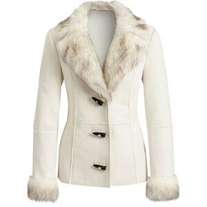 Venus Y2K Penny Lane Faux Suede & Fur Toggle Shearling Winter Coat Cream XS 0-2